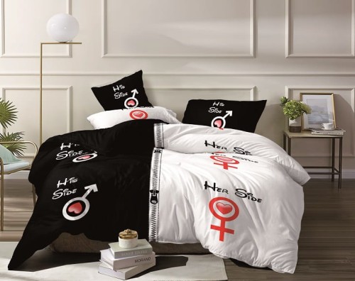 POSCIEL BAWELNIANA 200x200 SIDESTORY,  HIS SIDE -poszewki-70x80-z-napisem-on-detal-nadruku