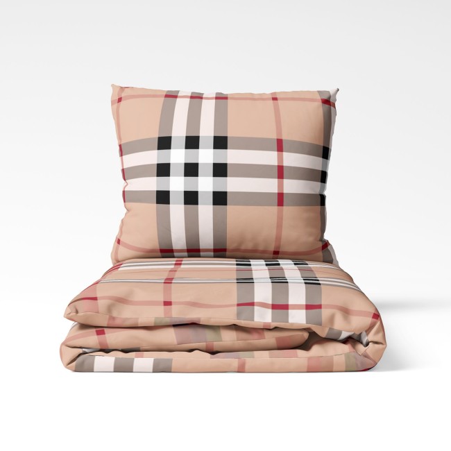 POŚCIEL BAWEŁNIANA 220x200 BURBER, KRATA BEZOWA -elegancka-swiateczna-posciel-220x200-w-czerwona-krate-cotton-market