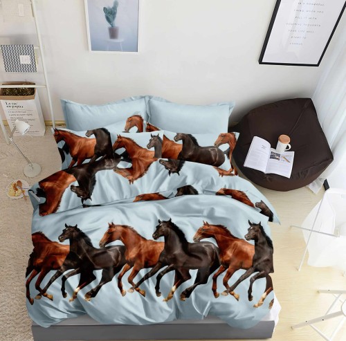 POSCIEL BAWELNIANA 140x200 HORSE BRAZOWE  KONIE -2