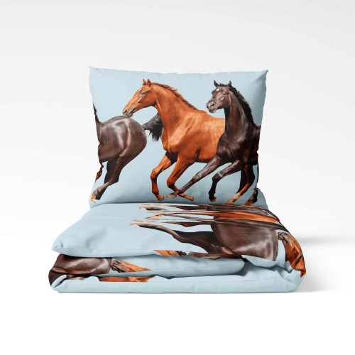 POSCIEL BAWELNIANA 140x200 HORSE BRAZOWE  KONIE -1