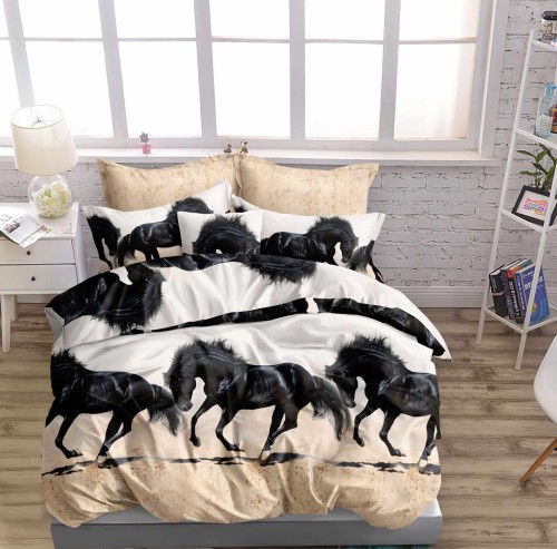 Posciel bawelniana 160x200 czarny kon , konie -1