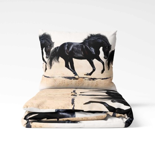 Posciel bawelniana 160x200 czarny kon , konie -2