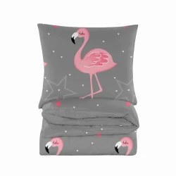 Komplet Pościeli 160x200 z 2 Poszewkami 70x80 Wzór Różowe Flamingi