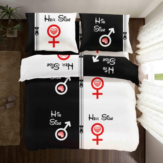 POSCIEL BAWELNIANA 140x200 SIDESTORY , PARA BIAŁO CZARNA POSCIEL -sypialnia-w-stylu-industrialnym-aranzacja-z-posciela-sidestory