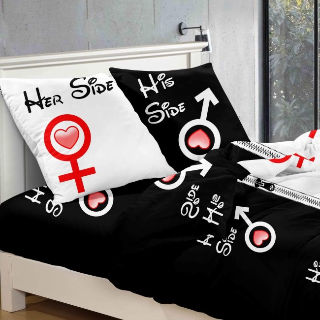 POSCIEL BAWELNIANA 140x200 SIDESTORY , PARA BIAŁO CZARNA POSCIEL -detal-nadruku-abstrakcyjnego-na-poscieli-z-mikrowlokna-onona