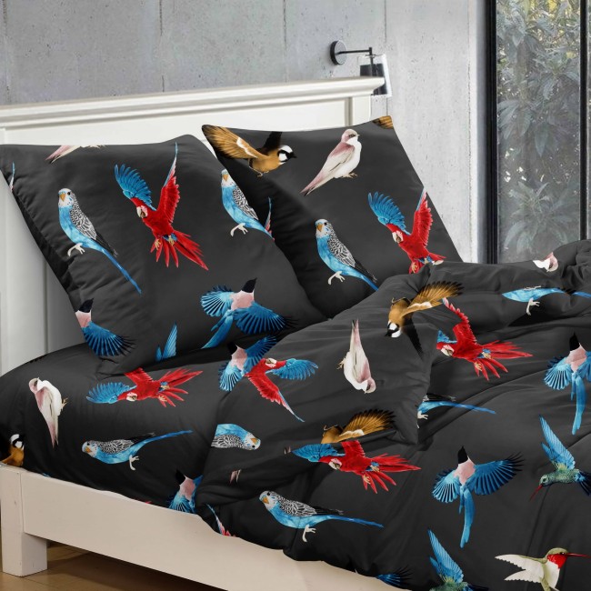 Posciel bawelniana 200x200 world bird ptaki nowoczesna-ciemna-sypialnia-egzotyczna-posciel-200x200-papugi