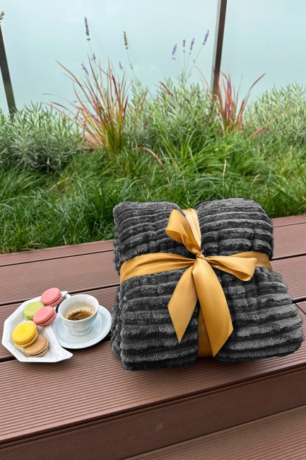 Koc polarowy FALA 220x240 szary, ogrodowy , pinkikowy, na ogrod, na tara, na trawe, na piknik, pled, mata -2