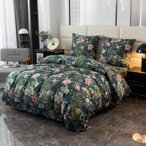 Posciel bawelniana 140x200 eden, liscie kwiaty zielony swiezy  -1