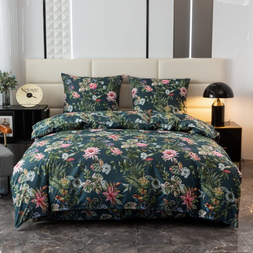 Posciel bawelniana 140x200 eden, liscie kwiaty zielony swiezy  -2