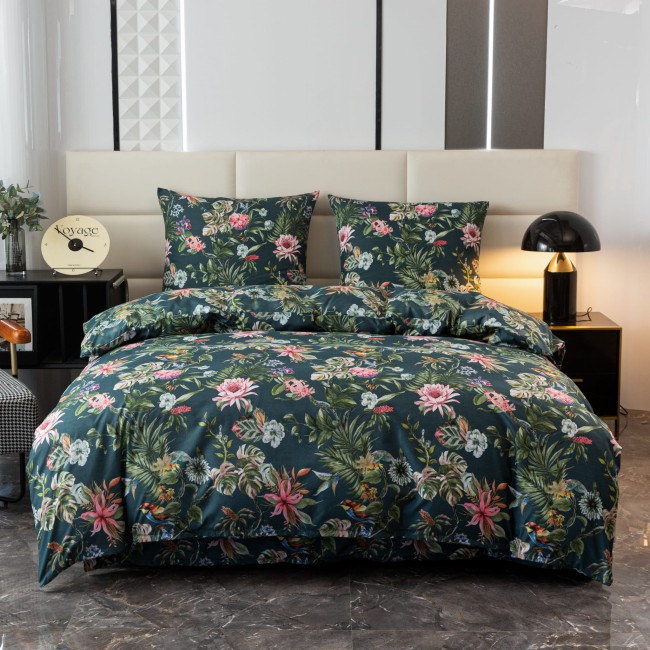 Posciel bawelniana 140x200 eden, liscie kwiaty zielony swiezy  -2