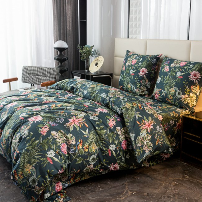 Posciel bawelniana 140x200 eden, liscie kwiaty zielony swiezy  -3