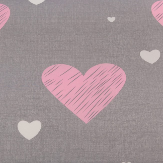 Posciel bawelniana 140x200 pink heart, szara serca rozowe -3