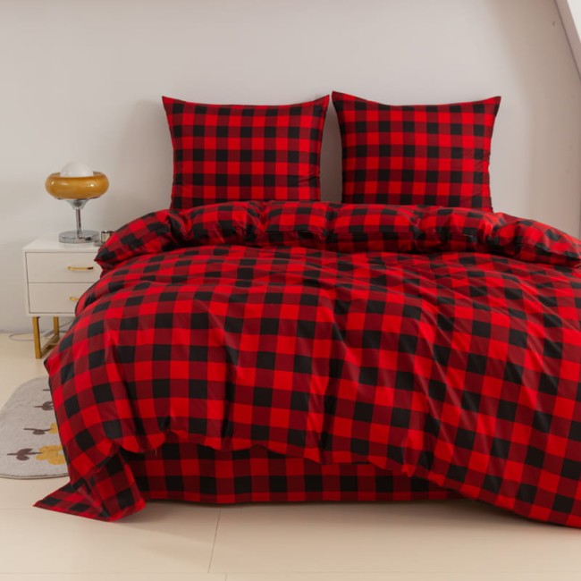 Posciel bawelniana 140x200 krata drwala czerwona krata , swieta -7