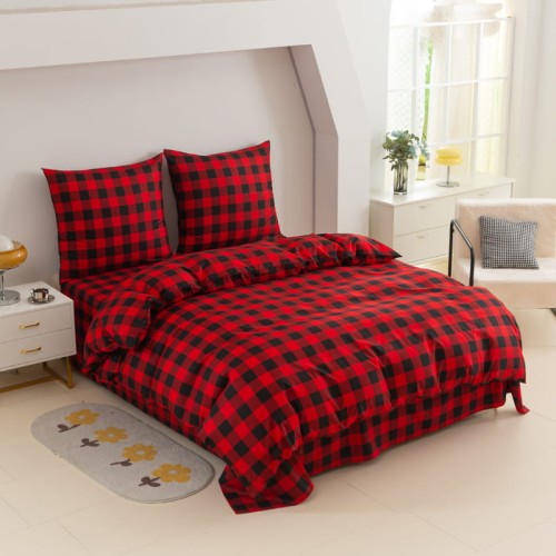 Posciel bawelniana 160x200 krata drwala czerwony czarny, kratka -1