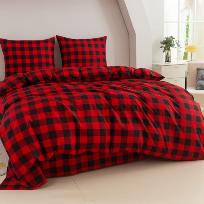 Posciel bawelniana 160x200 krata drwala czerwony czarny, kratka -6