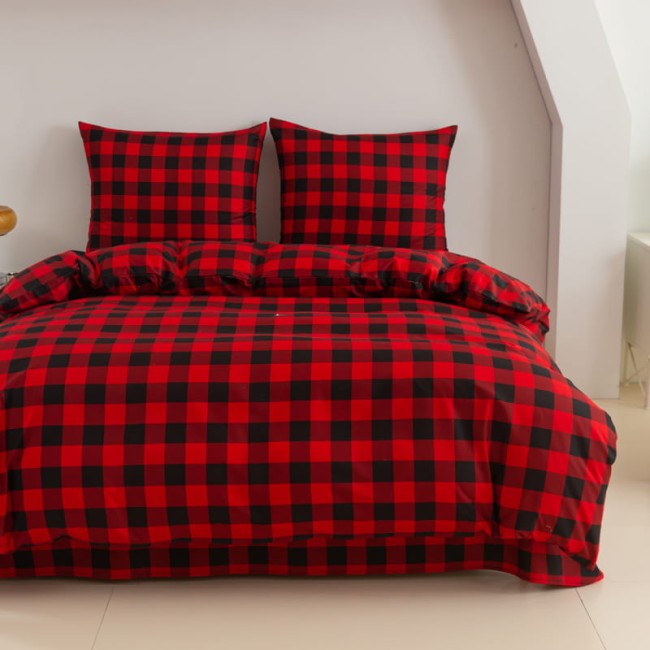 Komplet Pościeli CZERWONA Krata drwala 200x200 z 2 Poszewkami 70X80