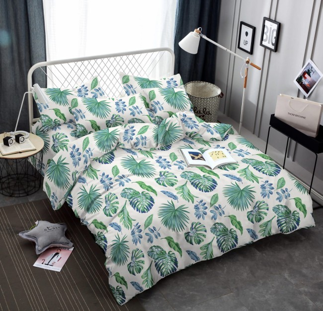 Posciel bawelniana 220x200 paprotka przytulna-sypialnia-w-stylu-botanicznym-lozka-z-posciela-paprotka-220x200