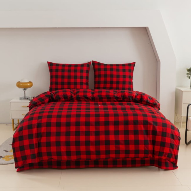 Komplet Pościeli CZERWONA Krata drwala 220x200 z 2 Poszewkami 70X80