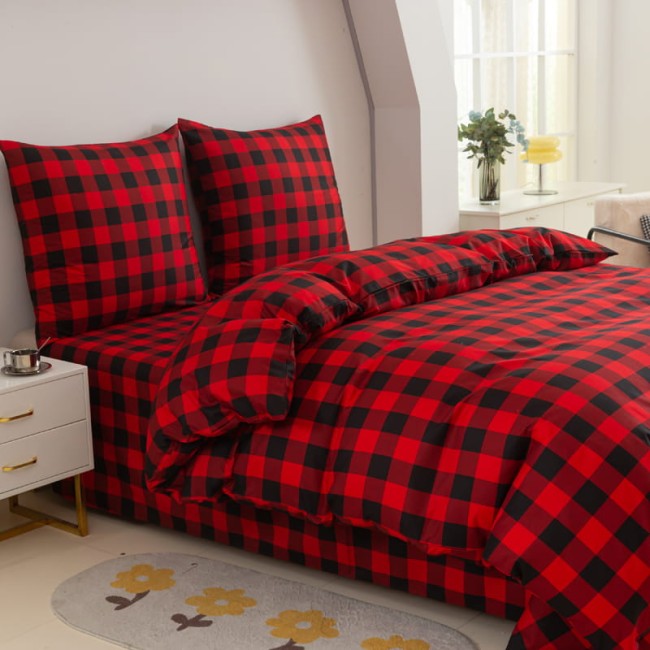 Komplet Pościeli CZERWONA Krata drwala 220x200 z 2 Poszewkami 70X80