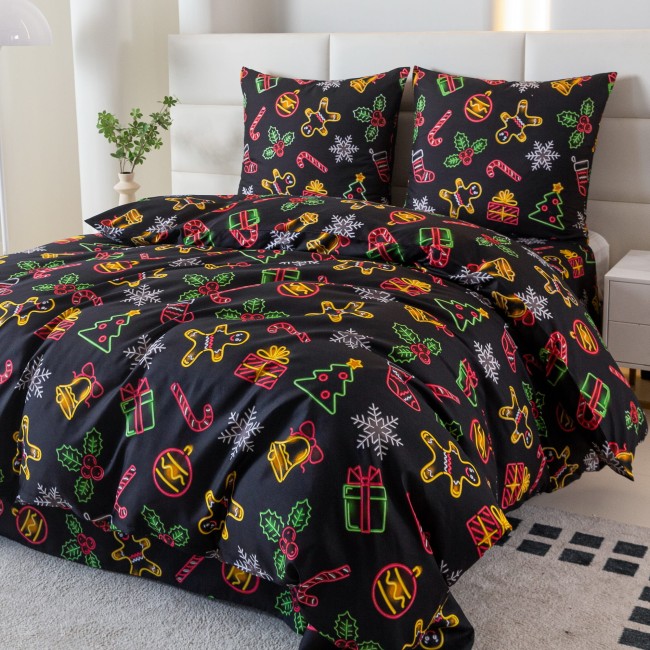 Komplet Poscieli Dwuosobowej Swieta Neon 140x200cm z 2 Poszewkami 70x80 bawelna 100% super jakosc dziecieca swiateczna