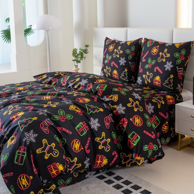 Komplet Poscieli Dwuosobowej Swieta Neon 140x200cm z 2 Poszewkami 70x80 bawelna 100% super jakosc dziecieca swiateczna