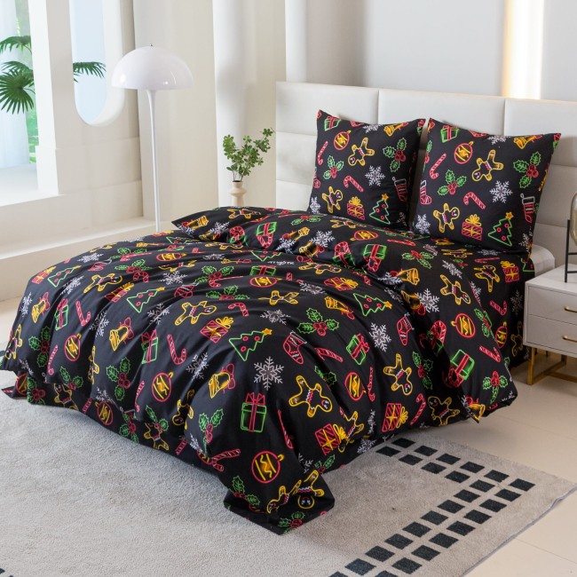 Komplet Poscieli Dwuosobowej Swieta Neon 140x200cm z 2 Poszewkami 70x80 bawelna 100% super jakosc dziecieca swiateczna