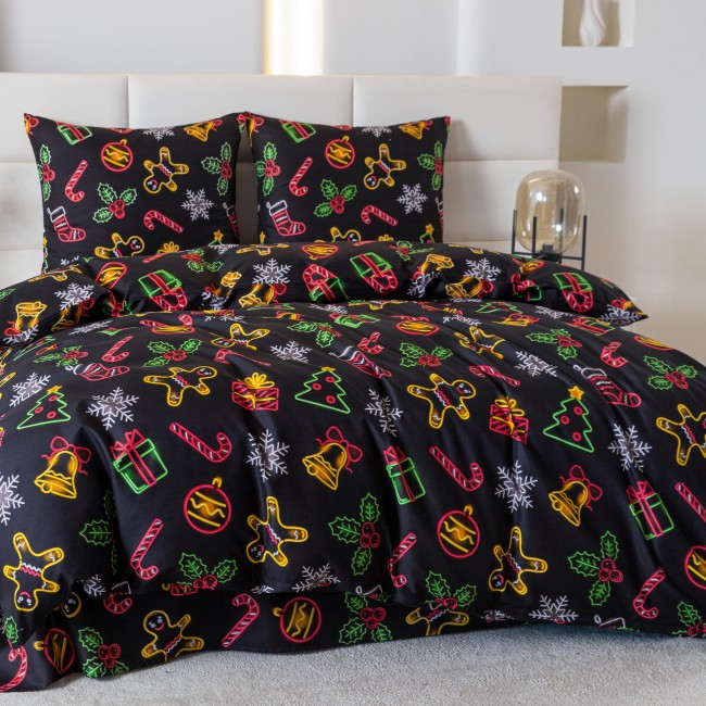 Komplet Poscieli Dwuosobowej Swieta Neon 140x200cm z 2 Poszewkami 70x80 bawelna 100% super jakosc dziecieca swiateczna