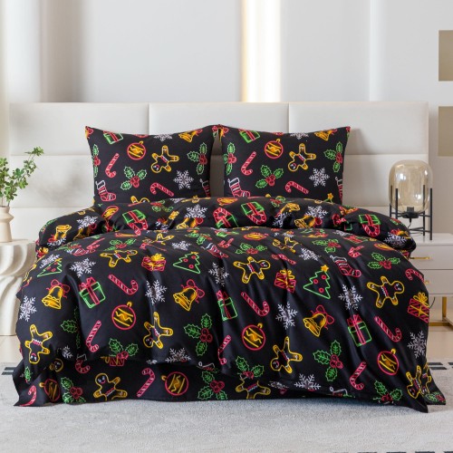 Komplet Poscieli Dwuosobowej Swieta Neon 160x200cm z 2 Poszewkami 70x80 100% super jakosc dziecieca swiateczna