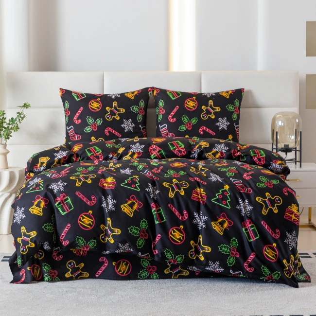 Komplet Poscieli Dwuosobowej Swieta Neon 160x200cm z 2 Poszewkami 70x80 100% super jakosc dziecieca swiateczna