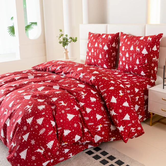 Komplet Poscieli Dwuosobowej Swiateczna Elegancja 200x200 cm z 2 Poszewkami 70x80 bawelna 100% super jakosc, dziecieca, czerwona