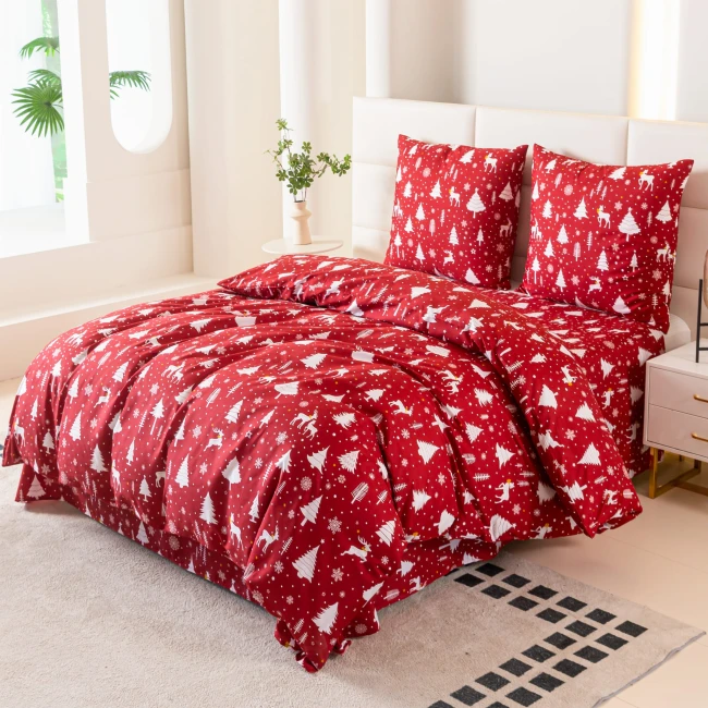 Komplet Poscieli Dwuosobowej Swiateczna Elegancja 200x200 cm z 2 Poszewkami 70x80 bawelna 100% super jakosc, dziecieca, czerwona