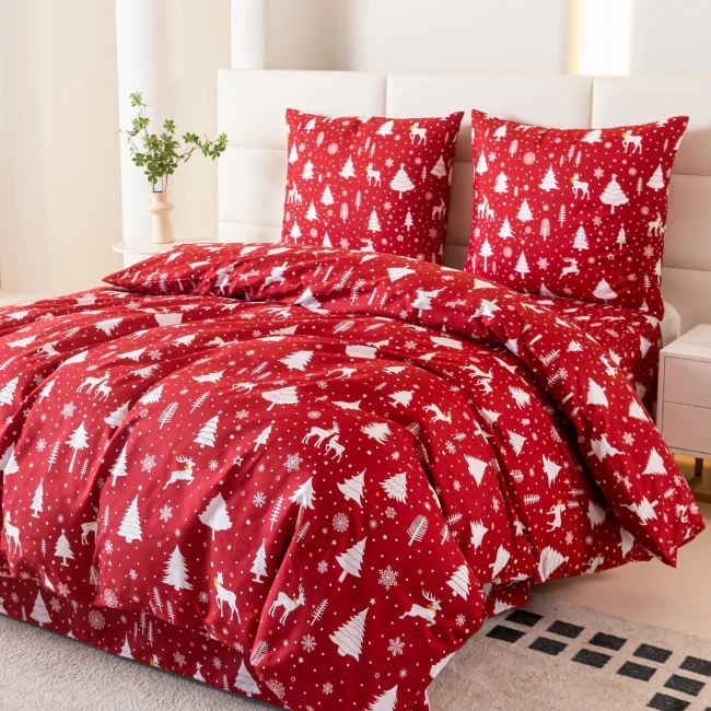 Komplet Poscieli Dwuosobowej Swiateczna Elegancja 200x200 cm z 2 Poszewkami 70x80 bawelna 100% super jakosc, dziecieca, czerwona