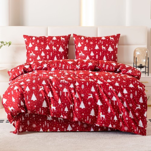 Komplet Poscieli Dwuosobowej Swiateczna Elegancja 220x200 cm z 2 Poszewkami 70x80 bawelna 100% super jakosc, dziecieca, czerwona