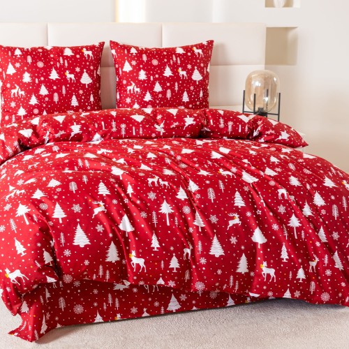 Komplet Poscieli Dwuosobowej Swiateczna Elegancja 220x200 cm z 2 Poszewkami 70x80 bawelna 100% super jakosc, dziecieca, czerwona