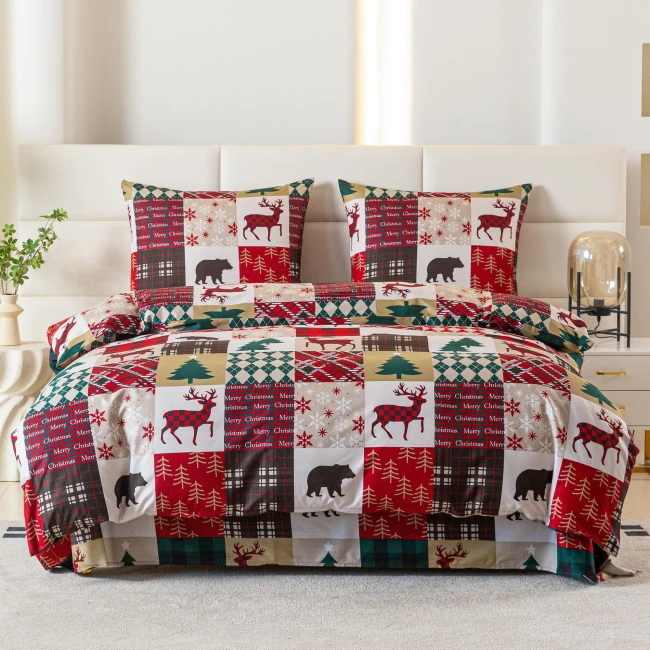 przytulna-posciel-160x200-canada-czerwona-krata-jelenie-cotton-market