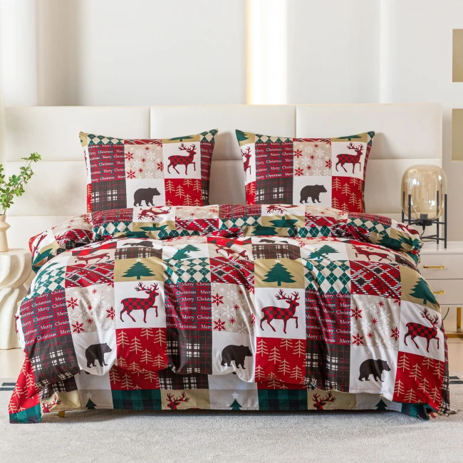 przytulna-posciel-160x200-canada-czerwona-krata-jelenie-cotton-market