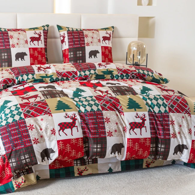 przytulna-posciel-160x200-canada-czerwona-krata-jelenie-cotton-market