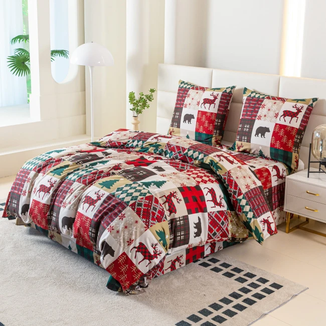 przytulna-posciel-160x200-canada-czerwona-krata-jelenie-cotton-market