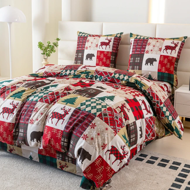 przytulna-posciel-160x200-canada-czerwona-krata-jelenie-cotton-market