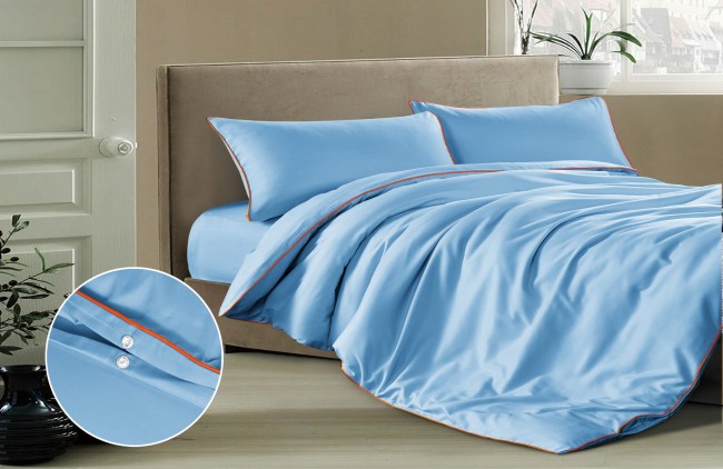 Posciel basic 200x200 blekit lamowka pomaranczowa -2