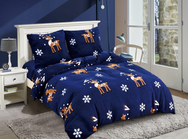 POSCIEL MIKROFIBRA "MIS" 155x220 WELUR REINDEER GRANAT PLATKI SNIEGU-5