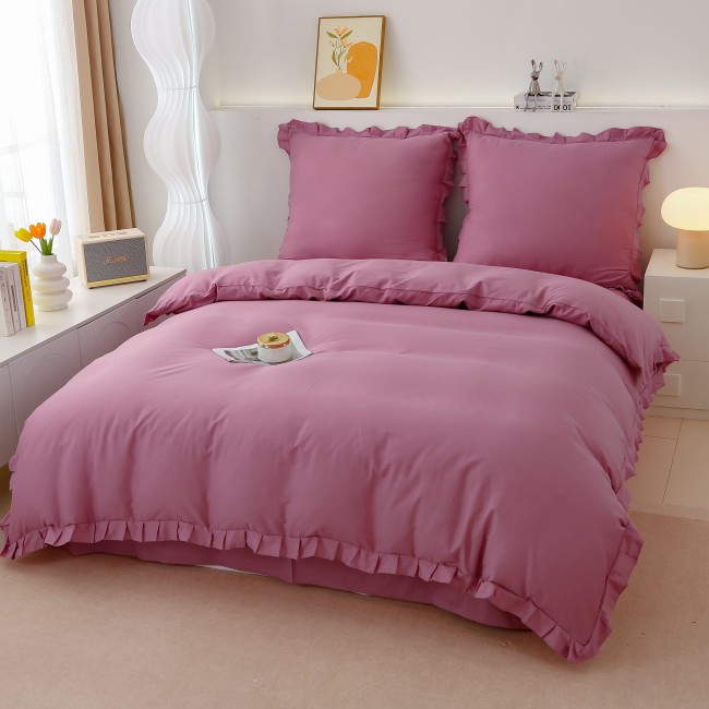 Posciel Premium z Bawelny 160x200 z ROZ Falbana, gladka jeden kolor  -1