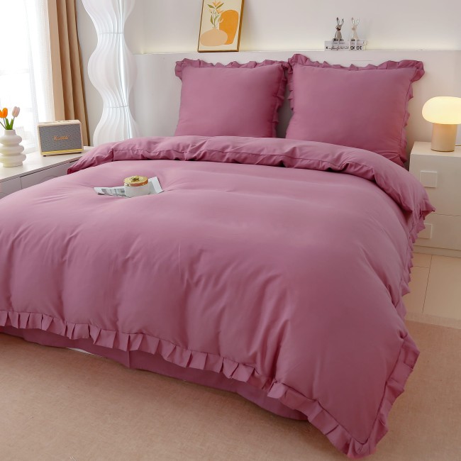 Posciel Premium z Bawelny 220x200 z ROZ Falbana, gladka jeden kolor  -2