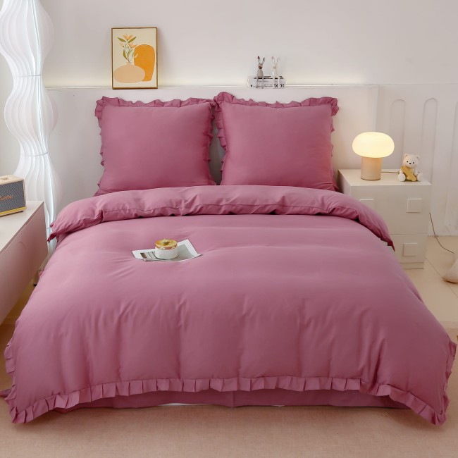 Posciel Premium z Bawelny 220x200 z ROZ Falbana, gladka jeden kolor  -3