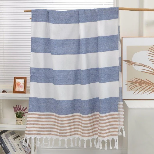 recznik boho plazowy z fredzlami paski 90x180-06