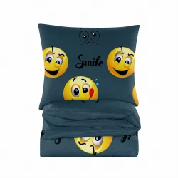 Komplet Pościeli 140x200 z 2 Poszewkami 70x80 Wzór Smile Emoji