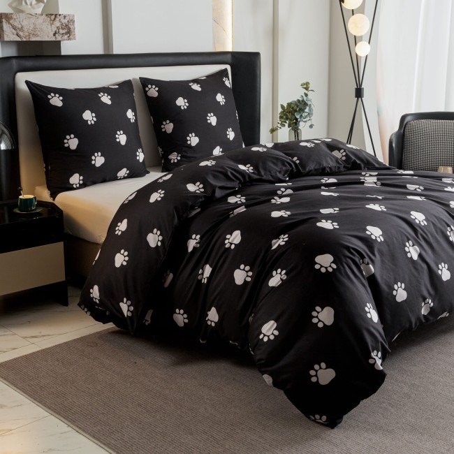 POSCIEL BAWELNIANA 140x200 CZARNA DLA DZIECI LAPKI PSA   BAWELNA COTTON MARKET SUPER JAKOSC