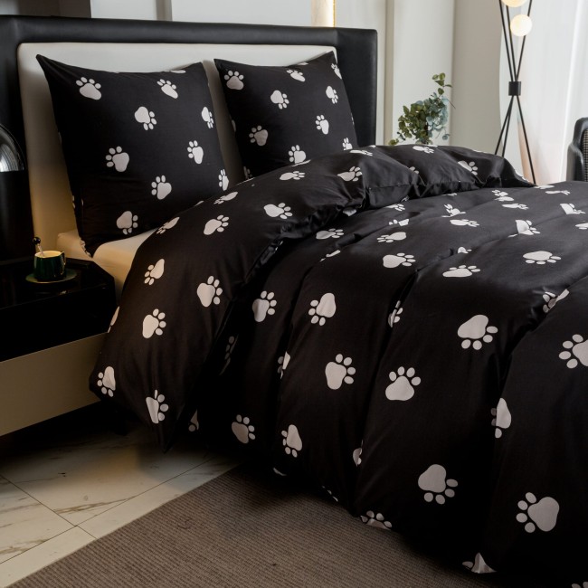 POSCIEL BAWELNIANA 140x200 CZARNA DLA DZIECI LAPKI PSA   BAWELNA COTTON MARKET SUPER JAKOSC