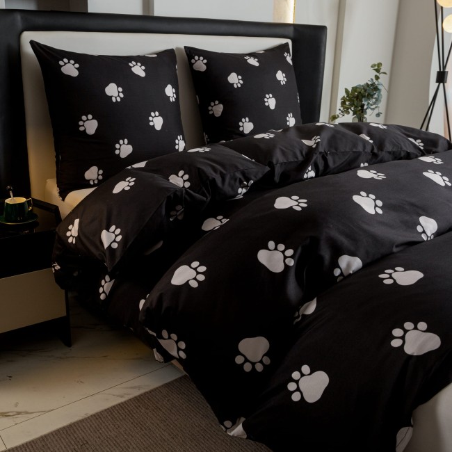 POSCIEL BAWELNIANA 140x200 CZARNA DLA DZIECI LAPKI PSA   BAWELNA COTTON MARKET SUPER JAKOSC