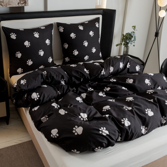 POSCIEL BAWELNIANA 140x200 CZARNA DLA DZIECI LAPKI PSA   BAWELNA COTTON MARKET SUPER JAKOSC